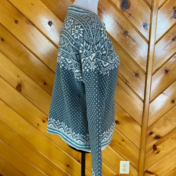 L.L. Bean Women's Fair Isle Knit Cotton Sweater Teal White Vintage Medium - Picture 6 of 8